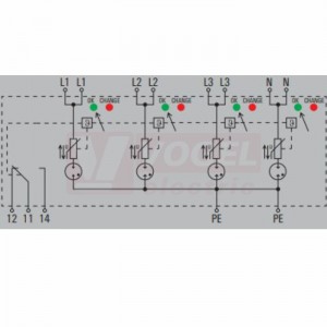 VPU AC I 4 R 440/25 LCF přepěťová ochrana typ 1+2 (2xL1-2xL2-2xL3-2xN/PE), I imp 25kA (10/350µs), 25kA/100kA (8/20µs), Uc 440V, s dálk.signalizací (2619200000)