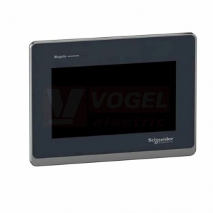 HMIST6400 Magelis Basic HMI ST6, 7"W, 800 x 480, 16M barev s analog. dotyk. displejem, COM1 RS232C(D-Sub9), COM2 RS485(RJ45), Ethernet(RJ45) x 2, USB Host a Device, 1GB Flash EPROM, 24VDC