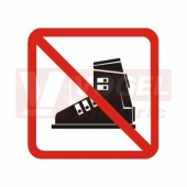 Samolepka bezpečnostní "Zákaz vstupu v lyžařských botách" (červený čtverec, bílý podklad) symbol 10x10cm (DT028B)