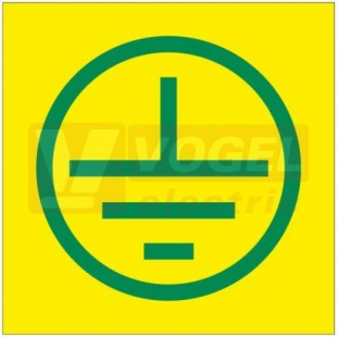 Samolepka bezpečnostní "Znak uzemnění v kruhu" 4cm (zelený tisk, žlutý podklad), 5x5cm (DT012g1)