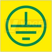 Samolepka bezpečnostní "Znak uzemnění v kruhu" 4cm (zelený tisk, žlutý podklad), 5x5cm (DT012g1)