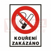 Samolepka zákazová "Kouření zakázáno" (černý tisk, bílý podklad), symbol s textem, 21x28cm (4202TG)
