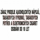 Samolepka zákazová "Zákaz prodeje alkoholických nápojů, tabákových výrobků, tabákových potřeb a elektronických cigaret osobám do 18 let" (černý tisk, bílý podklad), 50x30cm (4202TA)