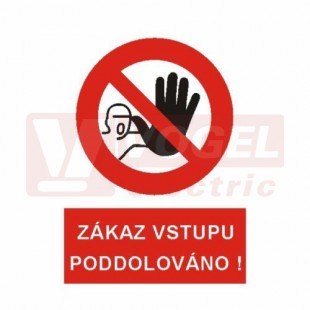 Tabulka zákazová "Zákaz vstupu - poddolováno !" (bílý tisk, červený podklad), symbol s textem (5399M) A4