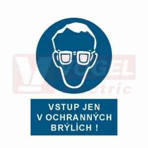 Tabulka příkazová "Vstup jen v ochranných brýlích" (bílý tisk, modrý podklad), symbol s textem (2403D) A4