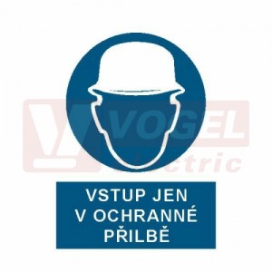 Tabulka příkazová "Vstup jen v ochranné přilbě !" (bílý tisk, modrý podklad), symbol s textem (2301A) A4