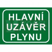 Samolepka informační "Hlavní uzávěr plynu" text v rámečku (bílý tisk, zelený podklad), (7832) A4