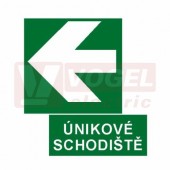 Tabulka informační "Únikové schodiště + šipka" (bílý tisk, zelený podklad), symbol s odděleným textem (7811) A4