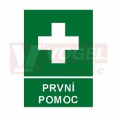 Tabulka informační "První pomoc" (bílý tisk, zelený podklad), symbol s textem (7702) A4