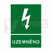 Tabulka informační "Uzemněno" (bílý tisk, zelený podklad), symbol s textem (6101) A4