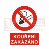 Samolepka zákazová "Kouření zakázáno" (černý tisk, červený podklad), symbol s textem (4202) A7