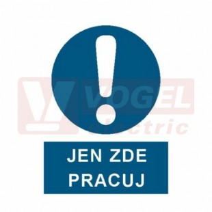 Tabulka příkazová "Jen zde pracuj" (bílý tisk, modrý podklad), symbol s textem (3903) A4