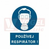 Tabulka příkazová "Používej respirátor!" (bílý tisk, modrý podklad), symbol s textem (3803) A4