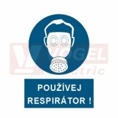 Tabulka příkazová "Používej respirátor!" (bílý tisk, modrý podklad), symbol s textem (3803) A4