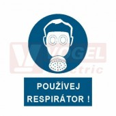 Samolepka  příkazová "Používej respirátor!" (bílý tisk, modrý podklad), symbol s textem  (3803) A4