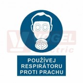 Samolepka příkazová "Používej respirátoru proti prachu" (bílý tisk, modrý podklad), symbol s textem (3802) A4