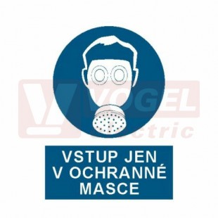 Tabulka příkazová "Vstup jen v ochranné masce" (bílý tisk, modrý podklad), symbol s textem (3801) A4