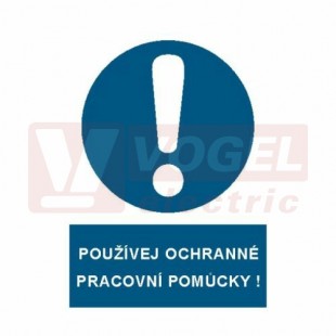 Samolepka příkazová "Používej ochranné pracovní pomůcky!" (bílý tisk, modrý podklad), symbol s textem (3799) A6
