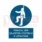 Tabulka příkazová "Pracuj jen zajištěn výstrojí k upoutání" (bílý tisk, modrý podklad), symbol s textem  (2616) A4