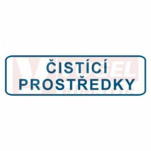 Samolepka bezpečnostní "Čistící prostředky" text (modrý tisk, bílý podklad), 30x10cm (DT017)