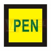 Samolepka bezpečnostní "PEN"(zelený tisk, žlutý podklad), 2,5x2,5cm (DT005)