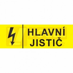 Samolepka informační "Hlavní jistič" (černý tisk, žlutý podklad), symbol s textem 7,5x2,5cm (6131B)