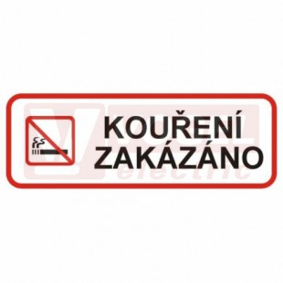 Samolepka bezpečnostní "Kouření zakázáno" (černý tisk, bílý podklad), červený rámeček  20x7,5cm (DT023)