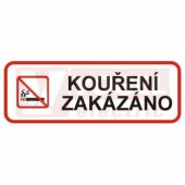 Samolepka bezpečnostní "Kouření zakázáno" (černý tisk, bílý podklad), červený rámeček  20x7,5cm (DT023)