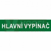 Samolepka informační "Hlavní vypínač" (bílý tisk, zelený podklad), text  8x2cm (6131A)