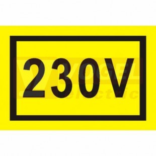 Samolepka výstrahy "230 V" (černý tisk, žlutý podklad), symbol s textem 3x2cm (0181C)