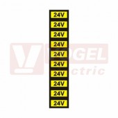 Samolepka výstrahy "Pozor napětí 24 V" (černý tisk, žlutý podklad), symbol s textem 3x2cm (0181B)