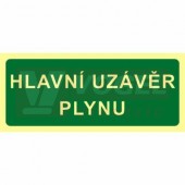 Samolepka fotoluminiscenční "Hlavní uzávěr plynu" text 20x9cm (zelený podklad), (FLZ35)