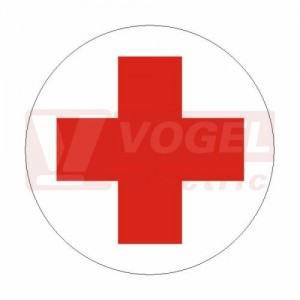 Samolepka bezpečnostní "Červený kříž" kruh průměr 10cm, symbol (DT046)