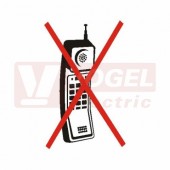 Samolepka bezpečnostní "Zákaz používání mobilních telefonů" (černo-červený tisk, bílý podklad), (DT028JA) symbol A6