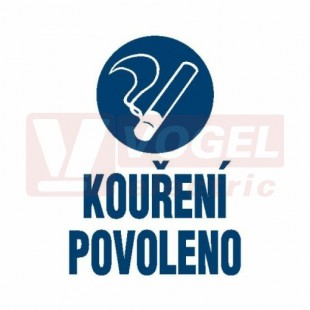 Samolepka zákazová "Kouření povoleno" (bílý tisk, modrý podklad), symbol s textem (4202N1) A4