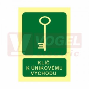 Tabulka fotoluminiscenční "Klíč k únikovému východu" (zelený podklad), symbol s textem (FLZ55) A6