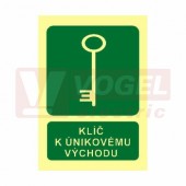 Samolepka fotoluminiscenční "Klíč k únikovému východu" (zelený podklad), symbol s textem (FLZ55)  A6