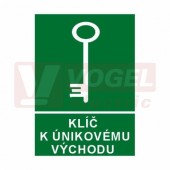 Tabulka informační "Klíč k únikovému východu" (bílý tisk, zelený podklad), symbol s textem (7814E) A6