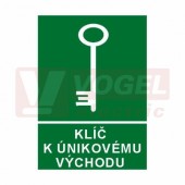 Samolepka informační "Klíč k únikovému východu" (bílý tisk, zelený podklad), symbol s textem (7814E) A6