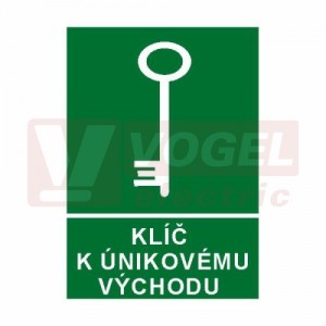 Samolepka informační "Klíč k únikovému východu" (bílý tisk, zelený podklad), symbol s textem (7814E) A6