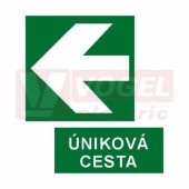 Tabulka informační "Úniková cesta + šipka" (bílý tisk, zelený podklad), symbol s odděleným textem (7814B) A5