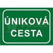 Samolepka informační "Úniková cesta" (bílý tisk, zelený podklad), text v rámečku (7814A) A4