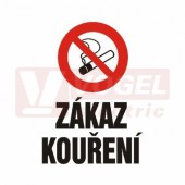 Samolepka zákazová "Zákaz kouření" (černý tisk, červený podklad), symbol s textem, písmo 5cm (4202N) A4