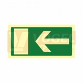 Tabulka fotoluminiscenční "Nouzový východ/Úniková cesta, šipka ke dveřím" (zelený podklad), plast 1mm 20x10cm, symbol (FLZ03/02)