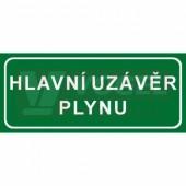 Samolepka informační "Hlavní uzávěr plynu" text v rámečku 21x9cm (bílý tisk, zelený podklad), (7832)