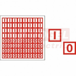 Samolepka bezpečnostní ''I,O'' (červený tisk, bílý podklad),  1x1cm (1arch=32+32 ks) (DT047)