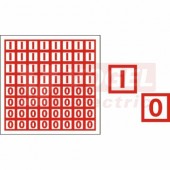 Samolepka bezpečnostní "I,O" (červený tisk, bílý podklad),  1x1cm (1arch=32+32 ks) (DT047)