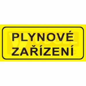 Samolepka informační "Plynové zařízení" text 21x9cm (černý tisk, žlutý podklad), (7891)