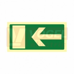 Samolepka fotoluminiscenční "Nouzový východ/Úniková cesta, šipka ke dveřím" (zelený podklad), symbol 30x15cm (FLZ03/02)