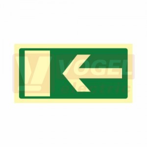 Samolepka fotoluminiscenční "Nouzový východ/Úniková cesta, šipka ke dveřím" (zelený podklad), symbol 30x15cm (FLZ03/02)